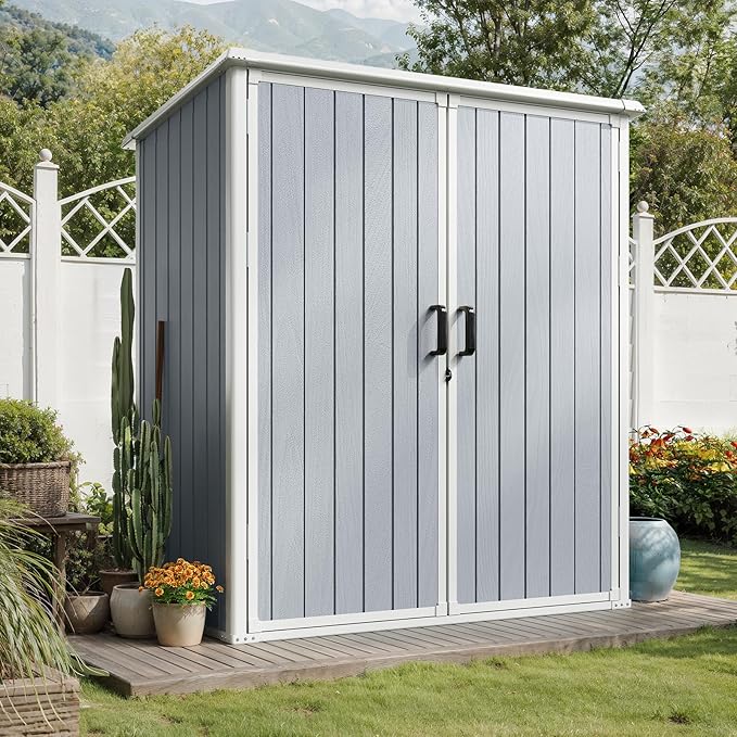 5x3FT Storage Shed Plastic Outdoor Storage Shed Waterproof Container House with Floor and Lockable Door for Garden, Lawn, Backyard