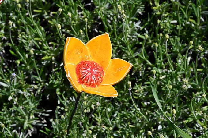 Midene Ceramic Garden Decor - Flower Lawn Stake - Outdoor Statue - Perfect, Unique Gifts for Gardeners Woman, Men, Yard Gifts - Handmade, Frostproof