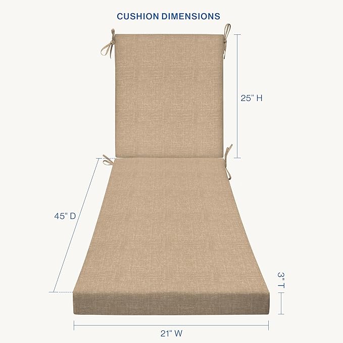 Honeycomb Outdoor Essentials Chaise Lounge, 21 x 70, Hampton Texture Neutral Chair Cushion for Patio Furniture