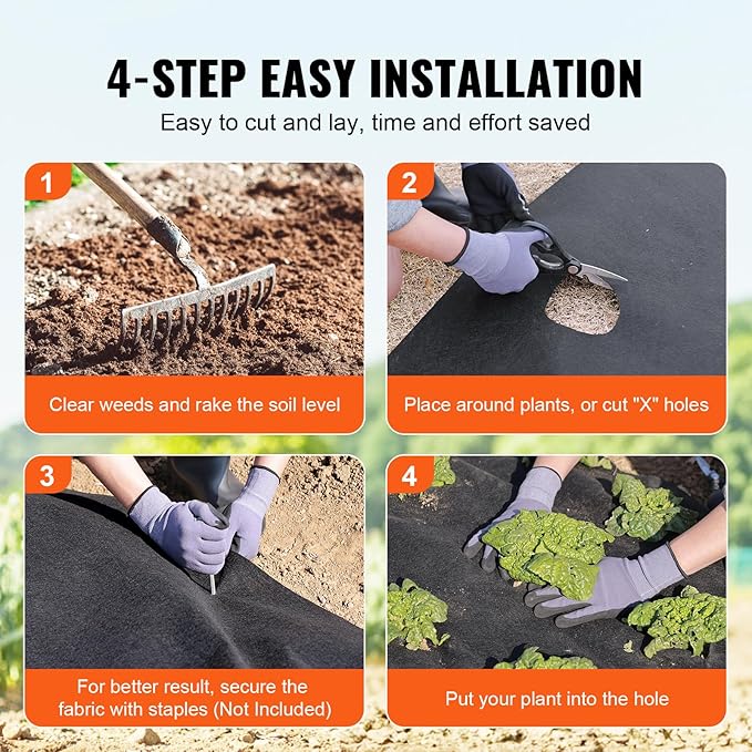 VEVOR 6FTx100FT Non-Woven Geotextile Heavy Duty 8oz Driveway Underlayment for Gravel, Ground Cover, Garden Weed Barrier, Drainage Fabric, Landscaping, Black