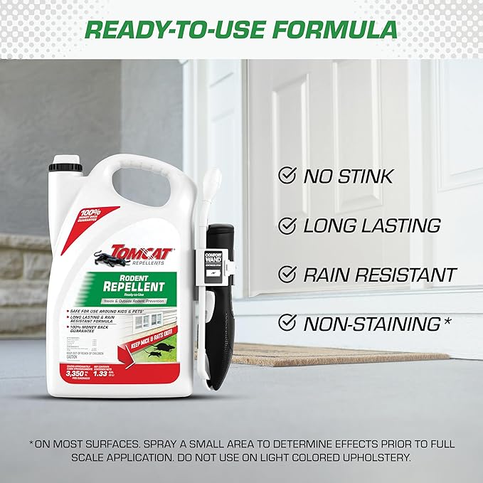 Tomcat Repellents Rodent Repellent Ready-to-Use, For Indoor and Outdoor Mouse and Rat Prevention with Peppermint, Cinnamon and Garlic Essential Oils, 1 gal.