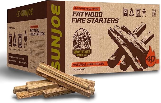Sun Joe 40-Pound Fatwood Fire Starter Sticks, All-Natural Pine Kindling for Fireplace, Wood Stove, Pit and Grill, Made for Indoor or Outdoor Use