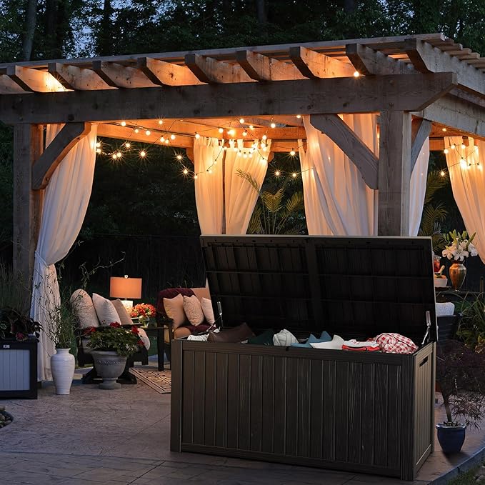 190 Gallon Deck Box Large Outdoor Storage for Patio Furniture,Outdoor Cushions,Garden Tools and Pool Supplies,Waterproof,Resin,Lockable(Black)