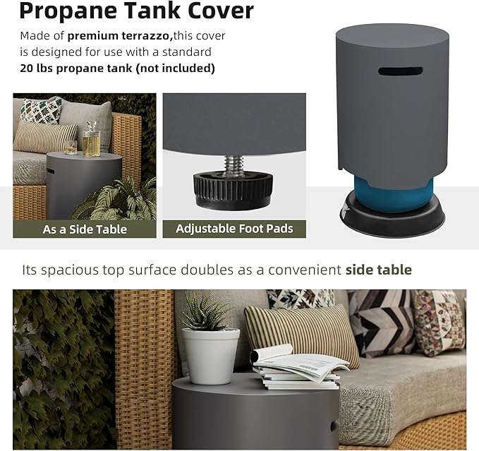 UPHA 56-inch Outdoor Propane Gas Fire Pit Table 50000 BTU Concrete Rectangle FirePit for Outside Patio with Propane Tank Cover, Wind Guad, Lava Rocks, Rain Cover, Grey