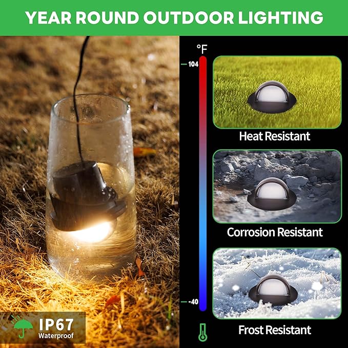 Well Lights Low Voltage, 5 Colors Selectable (Warm to Cool White) 12V In Ground LED Landscape Lights, IP67 Waterproof Outdoor, One Direction Aluminum ORB for Garden Tree 6W 420LM 12 Pack