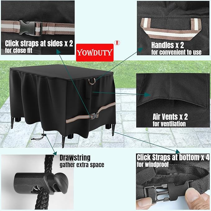Rectangular Propane Gas Fire Pit Table Cover 48x28x24 In, Waterproof Heavy Duty 600D Rectangle Outdoor Fireplace Cover 48 In, All-weather Protection For Patio Firepit Table 45-48 In