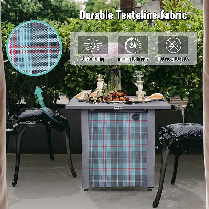 28" Propane Fire Pit, 50,000 BTU Fire Pit Table with Lava Rocks, ETL-Certified Outdoor Fire Pit Table with Lid for Outdoor Party Gathering Heat for Patio Deck Garden Courtyard (Square,Grey)
