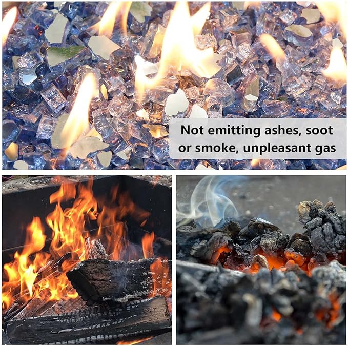 GRISUN 20 Pounds Pacific Ocean Blue Fire Glass for Fire Pit - 1/2 Inch High Luster Reflective Tempered Glass Rocks for Natural or Propane Fireplace, Safe for Outdoors and Indoors Firepit Glass
