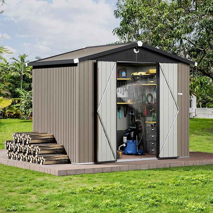 Outdoor Storage Shed 8x6 FT,Metal Tool Sheds,Waterproof Outside Storage Sheds,Large Storage Building with Lockable Door