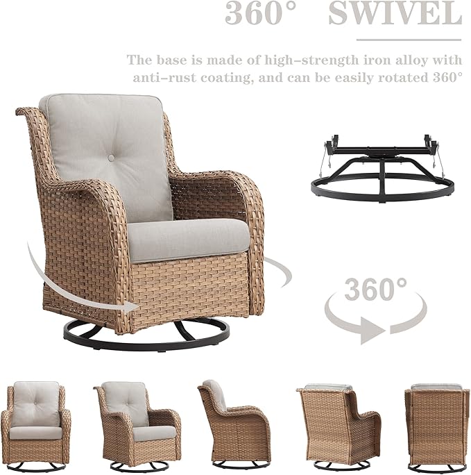 Belord Outdoor Swivel Rocker Patio Chairs - 360 Degree Swivel Glider Seating 350LBS Weight Capacity Wicker Rocking Chairs Set of 2 with Removable Cushion for Porch Balcony Deck, Yellow/Beige