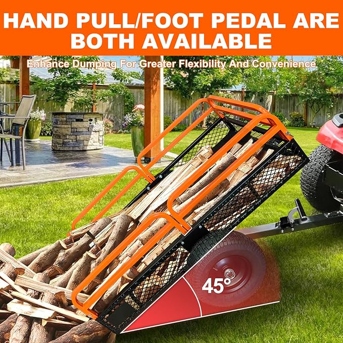 1500LB Steel Dump Cart with All-Terrain Tires & Foot-Pedal Dumping, Heavy Duty Utility Trailer for Yard, Garden, and Construction Use, Compatible with ATV and Tractor
