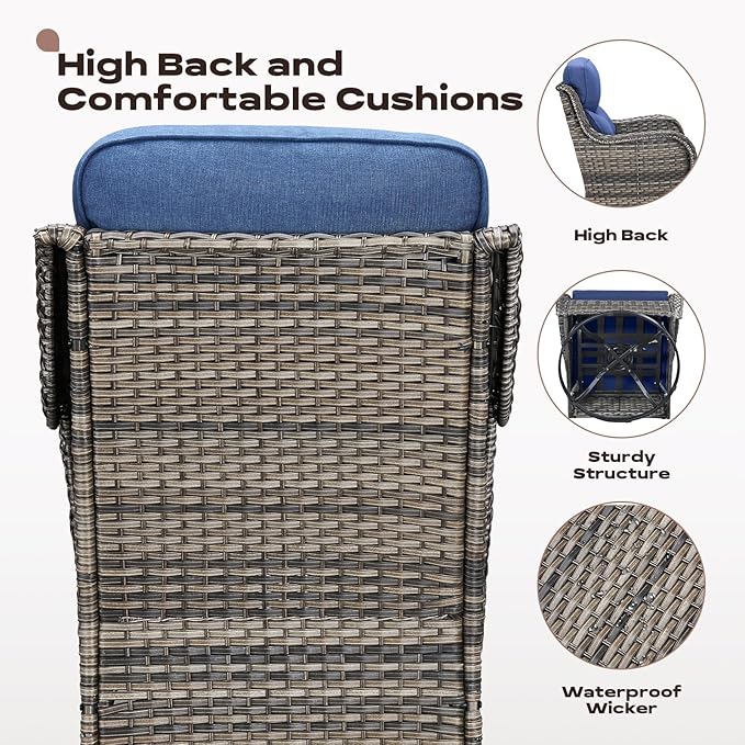 Rilyson Wicker Outdoor Patio Furniture Set - 8 Piece Patio Conversation Sets with Swivel Rocker Chairs, Ottomans, Sofa and Table, 6 inch Cushions, Deep Seating, for Porch Deck Mixed Grey/Blue