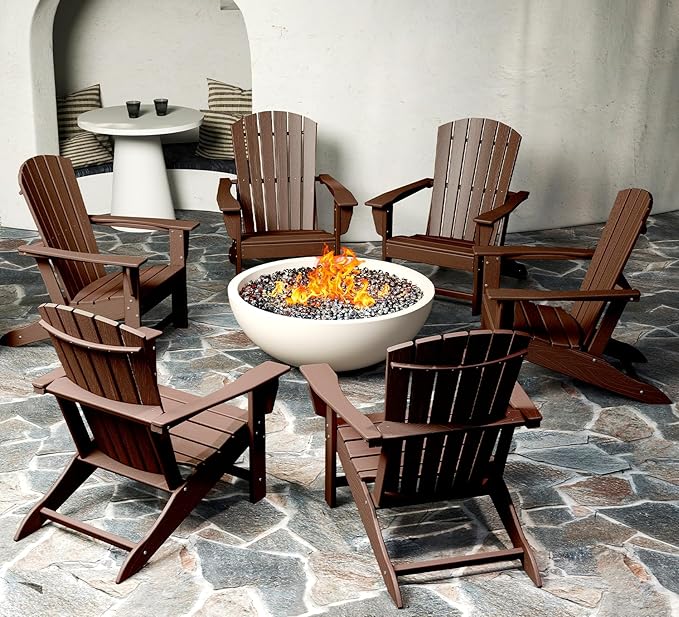 BRIOPAWS Adirondack-Chairs-Set of 6 | Brownwood Grain |Fire Pit Chair | Oversized | HDPE Plastic | Weather Resistant | for Deck Outdoor Poolside Campfire