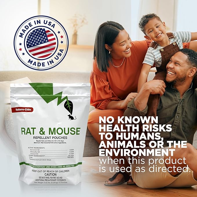 Nature-Cide Rat & Mouse Pouches - Plant-Based Formula for Indoor & Enclosed Spaces - Fresh Mint Aroma, 45-60 Day Use - 25 sq ft Coverage per Pouch (Pack of 48)