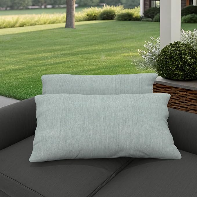 Covers & All Sunbrellla Outdoor Pillows for Patio Furniture, UV Fade Resistant & Waterproof Outdoor Sunbrella Lumbar Pillows, Set of 2 Inserts & Covers for Patios, Decks and Porches (Cast Mist)