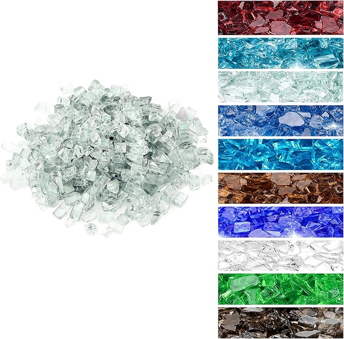 Onlyfire 10 pounds Fire Glass for Propane Gas Fire Pit, 1/2-Inch High Luster Fireplace Glass Rocks for Fire Pit Table, Crystal