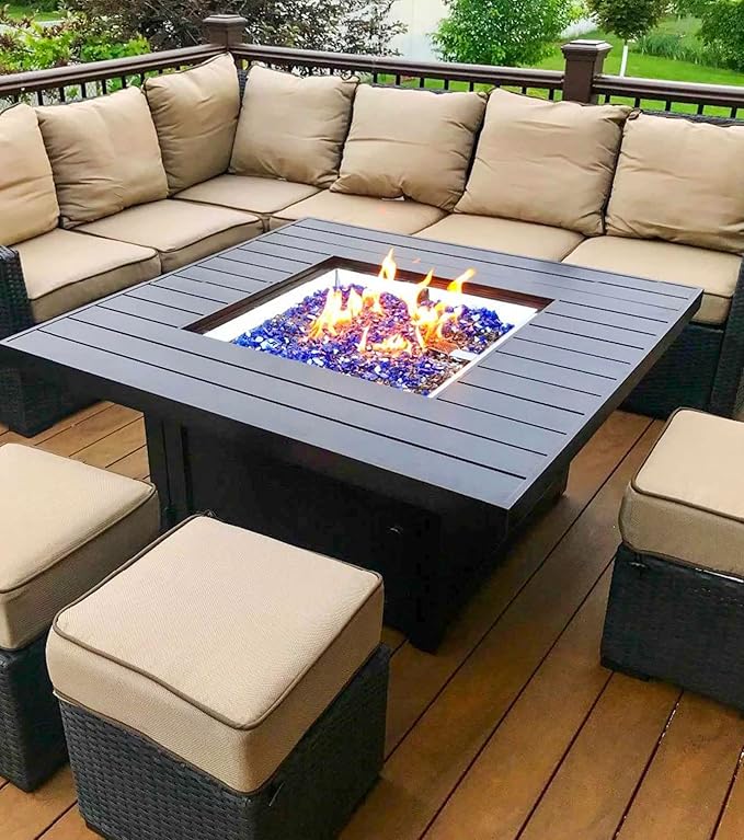 GRISUN Blue Fire Glass for Fire Pit, 20 Pounds 1/2 Inch High Luster Reflective Tempered Glass Rocks for Natural or Propane Fireplace, Safe for Outdoors and Indoors Firepit Glass