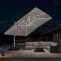PURPLE LEAF 12' X 12' Solar Powered LED Patio Large Umbrella Offset Double Top Hanging Umbrella Outdoor Market Umbrella for Garden, Heather Taupe