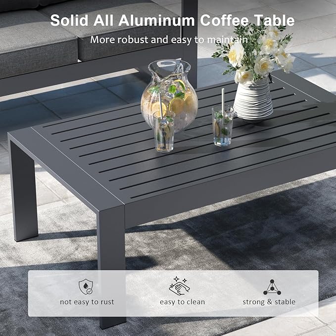LayinSun 5 Pieces Aluminum Outdoor Patio Furniture Set, Metal Modern Conversation Sofa Set with Coffee Table and Washable Thick Cushions for Porch, Backyard, Deck