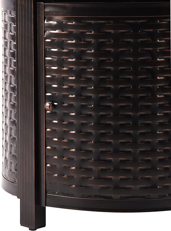 Aluminum 37,0000 BTU 34 in. Round Propane Black Fire Pit Table with Fire Beads, Lid, Propane Tank Cover and Table Fabric Covers in Copper Finish