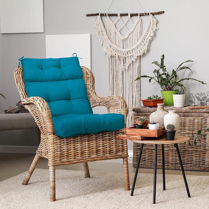 EAGLE PEAK Tufted Outdoor/Indoor High Back Patio Chair Cushions, Set of 2, 46'' x 22'', Peacock Blue