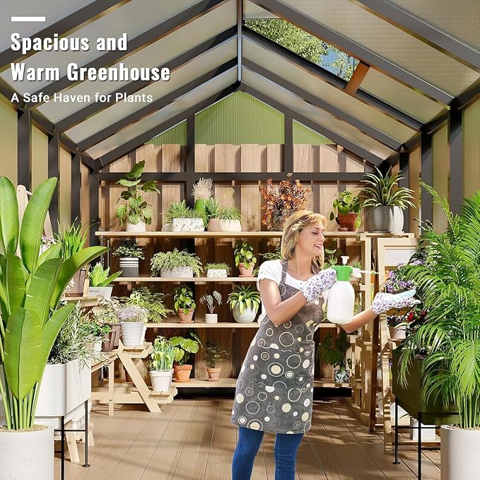 Greenhouse, 6x10 Ft Outdoor Greenhouses, Accessible Green House with Roof Vents and Sliding Doors, Aluminum Frame Polycarbonate Greenhouses, Large Greenhouse for Outdoor Gardens and Backyards, Black