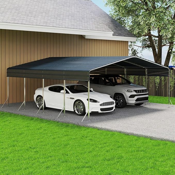 20x20 FT Heavy Duty Metal Carport Kit, All-Weather Shelter for Cars, Trucks & Outdoor Storage, Galvanized Steel Frame with Cover, Easy Assembly Garage Alternative