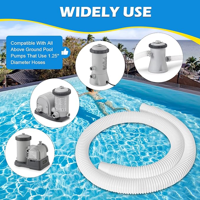 2 Pcs 1.25" Pool Hose, 59" Long Accessory Pool Pump Replacement Hoses, Compatible with All Above Ground Pool Filter Pumps that Use 1 1/4 Diameter Hoses