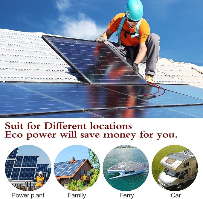 Solar Panel Extension Cable Kit - 10AWG (6mm) Weatherproof Tinned Copper Wire Adapter - 15 Feet Black + 15 Feet Red