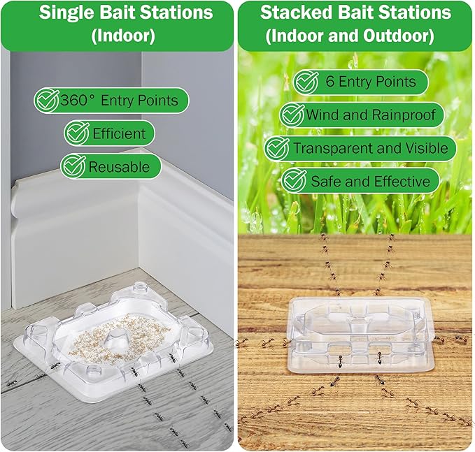 Qualirey 16 Pcs Ant Bait Stations Reusable (Bait NOT Included), Multi Surface Ant Killer Trap for Home, Control for Indoor and Outdoor Use, Roach Station for Common Household (8 Set, Standard Size)