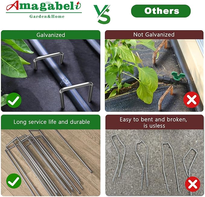 AMAGABELI GARDEN & HOME 100 Pack Galvanized Landscape Staples 12 Inch 11 Gauge Garden Staples Garden Stakes Plant Cover Stakes U-Shaped Landscape Stakes Landscape Pins for Weed Barrier Fabric