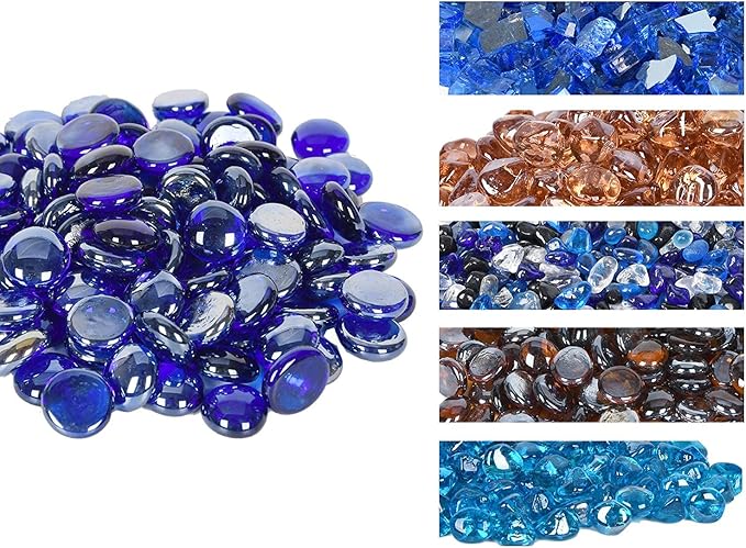 GasSaf Blue Fire Glass Beads for Outdoor Fire Pit, Fireplace, Replaces Existing Gas Logs & Lava Rocks, 3/4 Inch Glass(20 Pound)(Cobalt Blue)