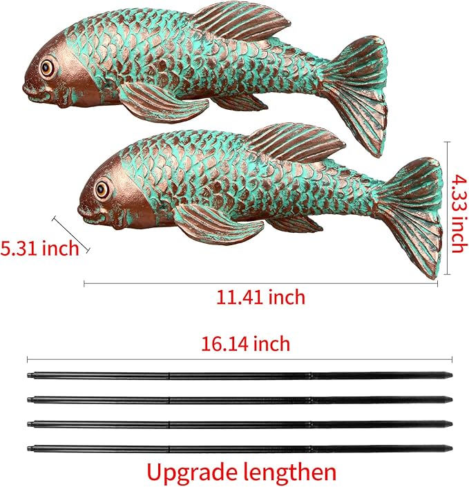 PaLuQiYa Garden Statues,Koi Fish Decor,Set of 2 Antique Koi Fish Garden Statue,Sculpture for Outdoors,Patio Decor,Backyard and Home Kitchen Decoration,Gifts for Mom Women Grandma