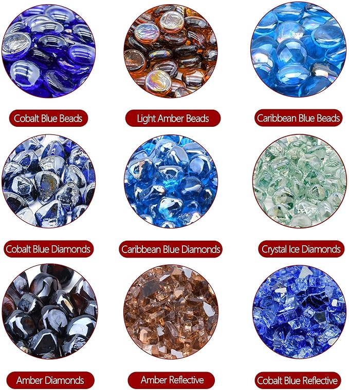 GasSaf Blue Fire Glass Beads for Outdoor Fire Pit, Fireplace, Replaces Existing Gas Logs & Lava Rocks, 3/4 Inch Glass(10 Pound)(Cobalt Blue)