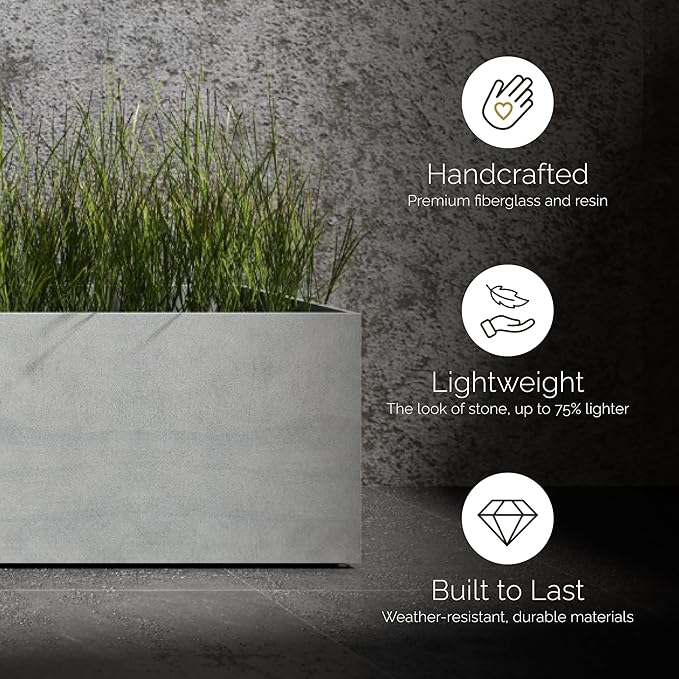 Semplito Grand Rectangular Planter – Sand Stone Finish – Fiberglass Indoor/Outdoor, Weather-Resistant XL Planter (59" L x 19.7" W x 23.6" H Exterior, 58.7" L x 19.3" W Interior)