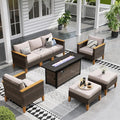 Sophia & William Patio Furniture Set with Fire Pit Table, Large Outdoor Wicker Rattan Sectional Sofa 8 Piece Patio Conversation Set for Deck, Backyard, Porch, Outside(56-Inch Fire Pit,Beige)