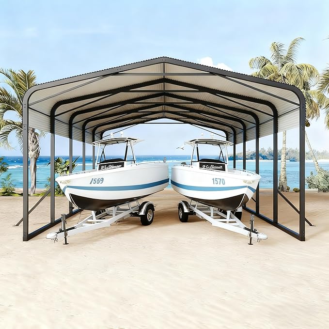 15x25 12x20 FT Heavy Duty Metal Carport, Black All-Weather Car Shelter with Reinforced Steel Frame & Leak-Proof Roof, 100MPH Wind Resistance for Cars, Boats, Trucks, Outdoor Parties