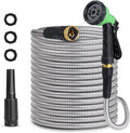 Garden Hose - Kink-Free Durable Flexible Garden Hoses with Swivel Handle and Multi-Functional Nozzles, Tangle Free, Rust Proof Lightweight Stainless Steel Metal Water Hose for Garden, Car, Lawn, Patio
