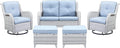 Belord 5 Piece Outdoor Patio Furniture Set - Patio Wicker Furniture Conversation Set, Outdoor Swivel Rocker Chairs with Loveseat Sofa and 2 Ottomans for Small Space, Light Gray - Baby Blue Cushion