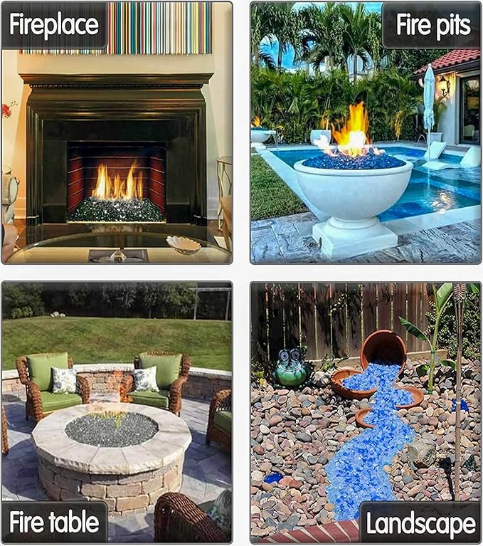 GRISUN Aqua Blue Fire Glass for Fire Pit , 1/2 Inch High Luster Reflective Tempered Glass Rocks for Natural or Propane Fireplace, Safe for Outdoors and Indoors Firepit Glass, 10 Pounds