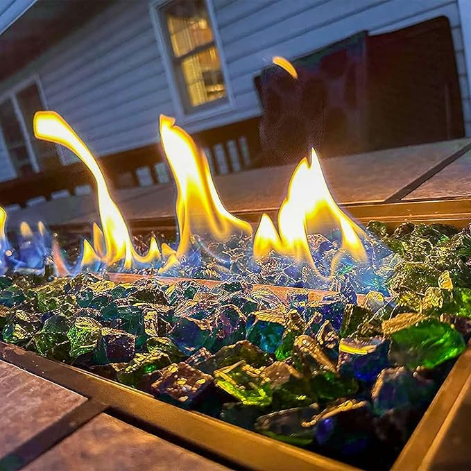 GRISUN Emerald Green Fire Glass for Fire Pit, 20 Pounds 1/2 Inch Tempered Glass Rocks for Natural or Propane Fireplace, Safe for Outdoors and Indoors Firepit Glass