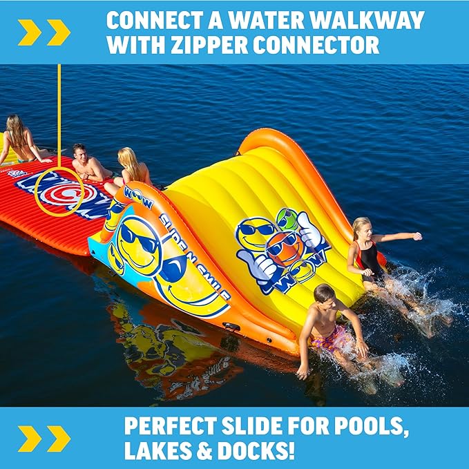 Wow Sports - Sports Slide N Smile - Inflatable Floating Giant Water Slide for Adults & Children - Pool Accessory - Perfect for Lake & Pool Parties - 2 Lanes (9 ft)