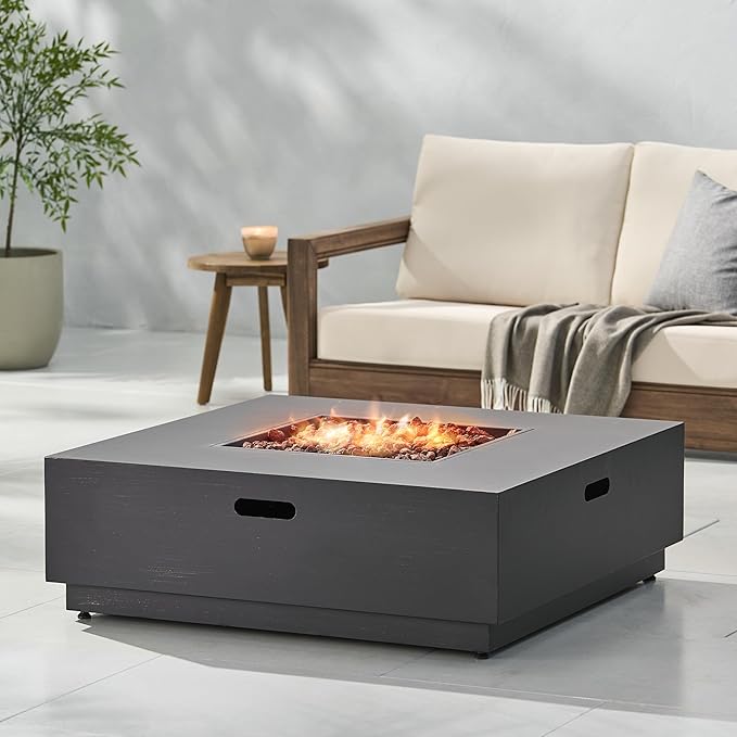 Propane Fire Pit Table, 39 Inch Firepits for Outside, Square Gas Fire Pit for Outside Patio, Propane Fire Table, 50000BTU, Brown+Gold