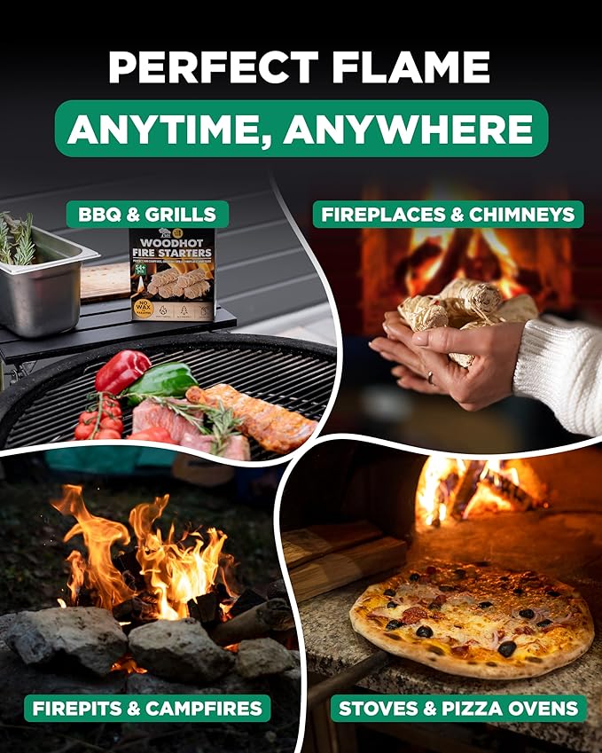 WH 185 pcs Natural Fire Starters for Indoor Fireplace - 5lb Large Box - Long-Burning Charcoal Starters - Odorless Firestarters for Wood Stove, Chimney, Campfires & Grill - Quick Ignite