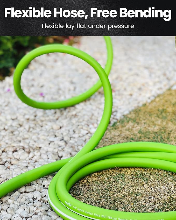 RAINPOINT Short Garden Hose 15ft - Lightweight Water Hose with Swivel Handle - Flexible, Heavy Duty, Hybrid Rubber, with Male to Female Fittings