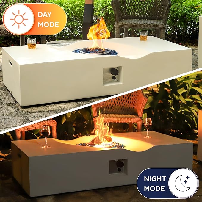 Rectangular Propane Fire Pit,56 Inch Outdoor Fire Pit Table Set w Tank Cover,2-Piece 50,000 BTU Gas Firepits w Glass Stones,Gas Fireplace for Outside Patio & Deck