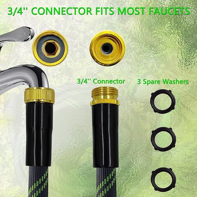 Garden Hose 50 FT, NON-EXPANDABLE Heavy-Duty Flexible & Lightweight Water Hose with 10-Function Nozzle, No-Kink Design, Leak-Proof Super Fabric, Solid Fittings for Lawn, Car, RV, Outdoor