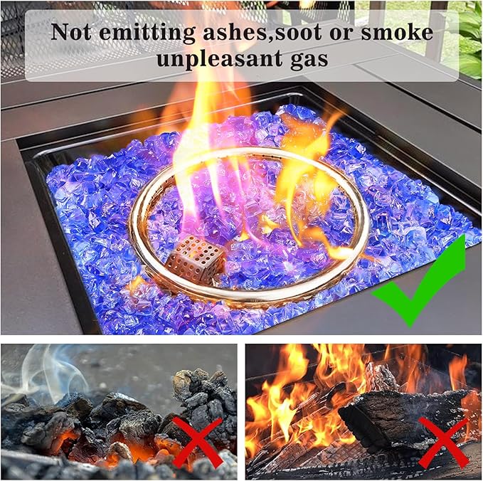 GRISUN Blue Fire Glass for Fire Pit - 1/2 Inch 20 Pounds Tempered Glass Rocks for Natural or Propane Fireplace, Safe for Outdoors and Indoors Firepit Glass