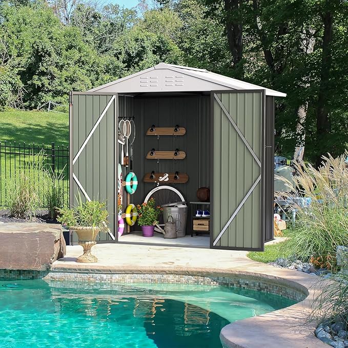 Furniwell 6x4 FT Outdoor Storage Shed, Metal Garden Sheds Outdoor Storage House with Single Lockable Door for Backyard Patio Lawn, Gray
