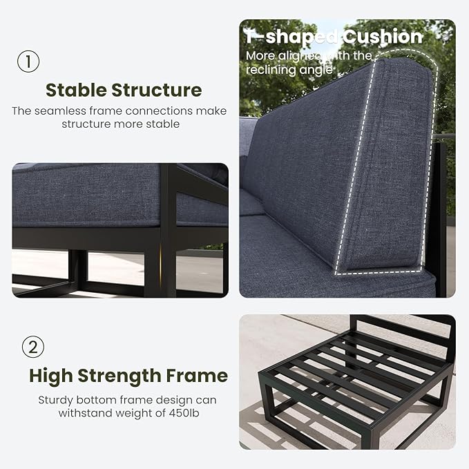 LayinSun Large Aluminum Patio Furniture Set, 9 Pieces Modern Outdoor Conversation Set Sectional Metal Sofa Set with Olefin Cushion